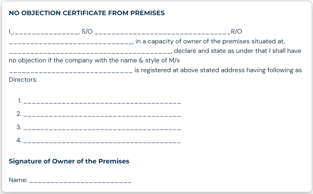 Format of NOC from the Owner of The Registered Address